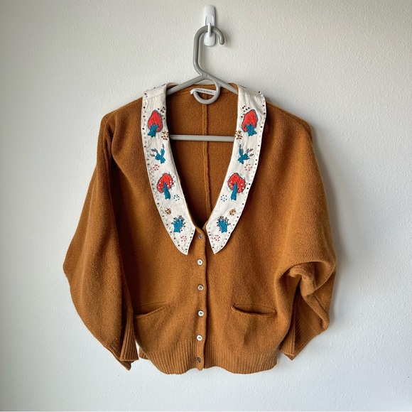 Japanese brand embroidered and beaded collar knit cardigan russet color Size S - Picture 1 of 13
